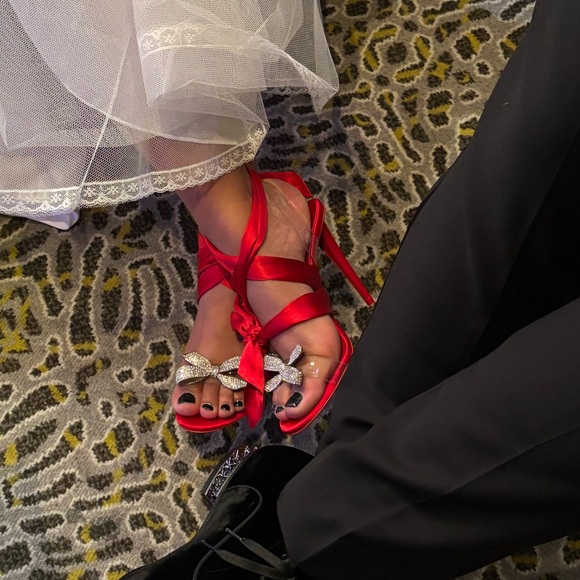 Christian Louboutin Red Heels with Bow and Silver Accents - Picture 13 of 13